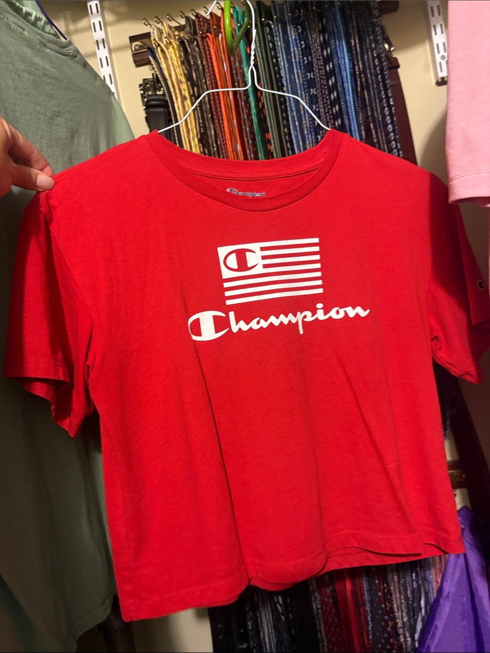 Champion Red Short Sleeve Tee with White Logo